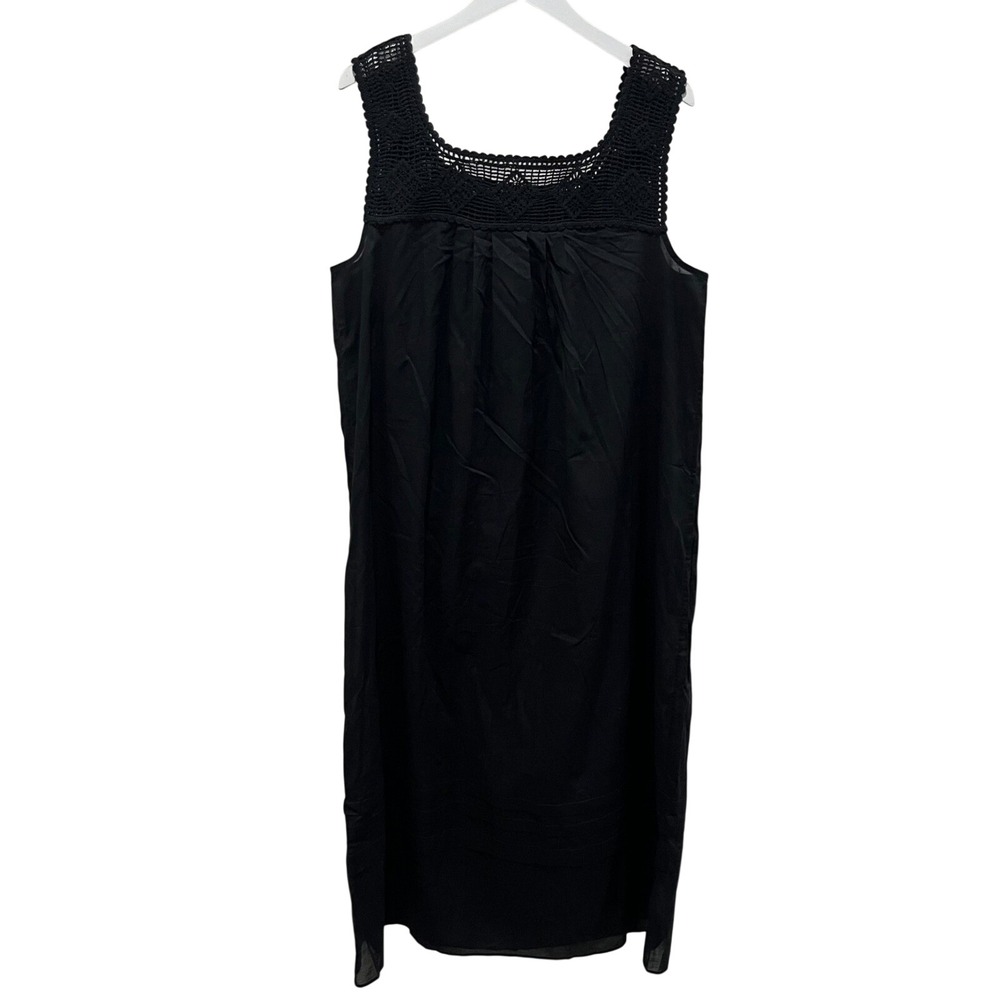 NEW JCrew Crochet Trim Maxi Dress XL Black Cotton Beach Coverup Boho Resort